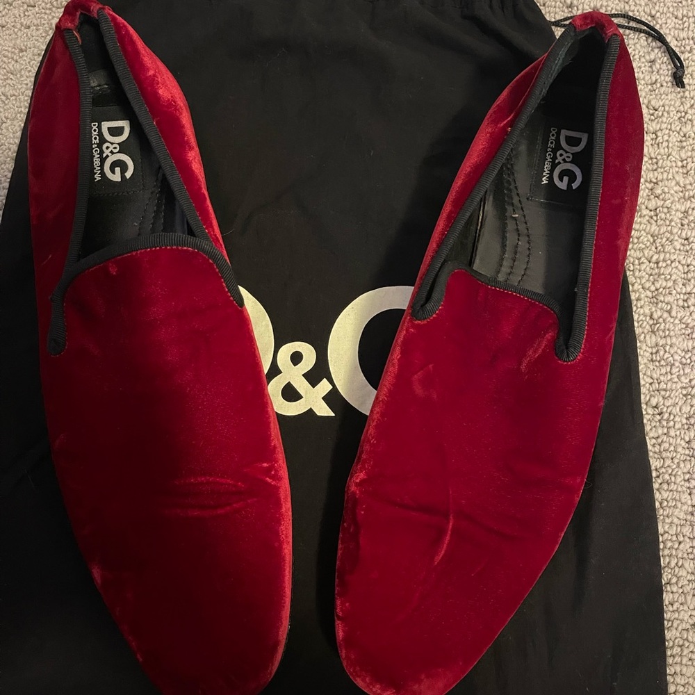D&G Men's Luxurious Red Velvet Slip-Ons